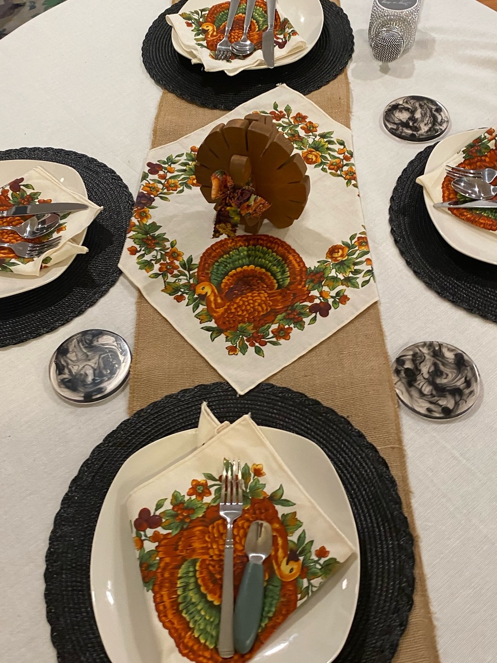 Vintage 70’s Orange & Green Turkey Thanksgiving Napkins Set of 5